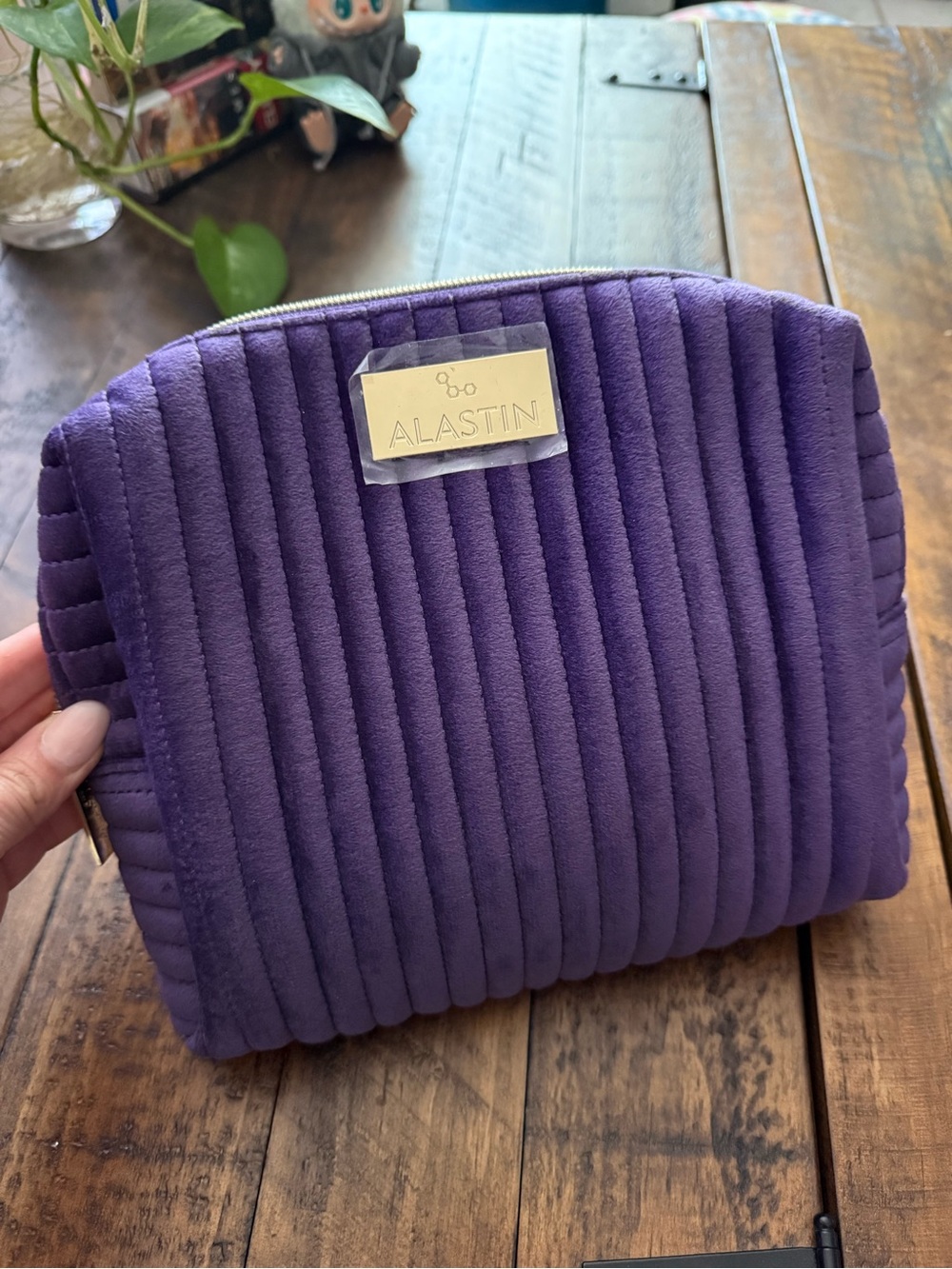 Lrg Alastin Purple Velvet Quilted Cosmetic Pouch